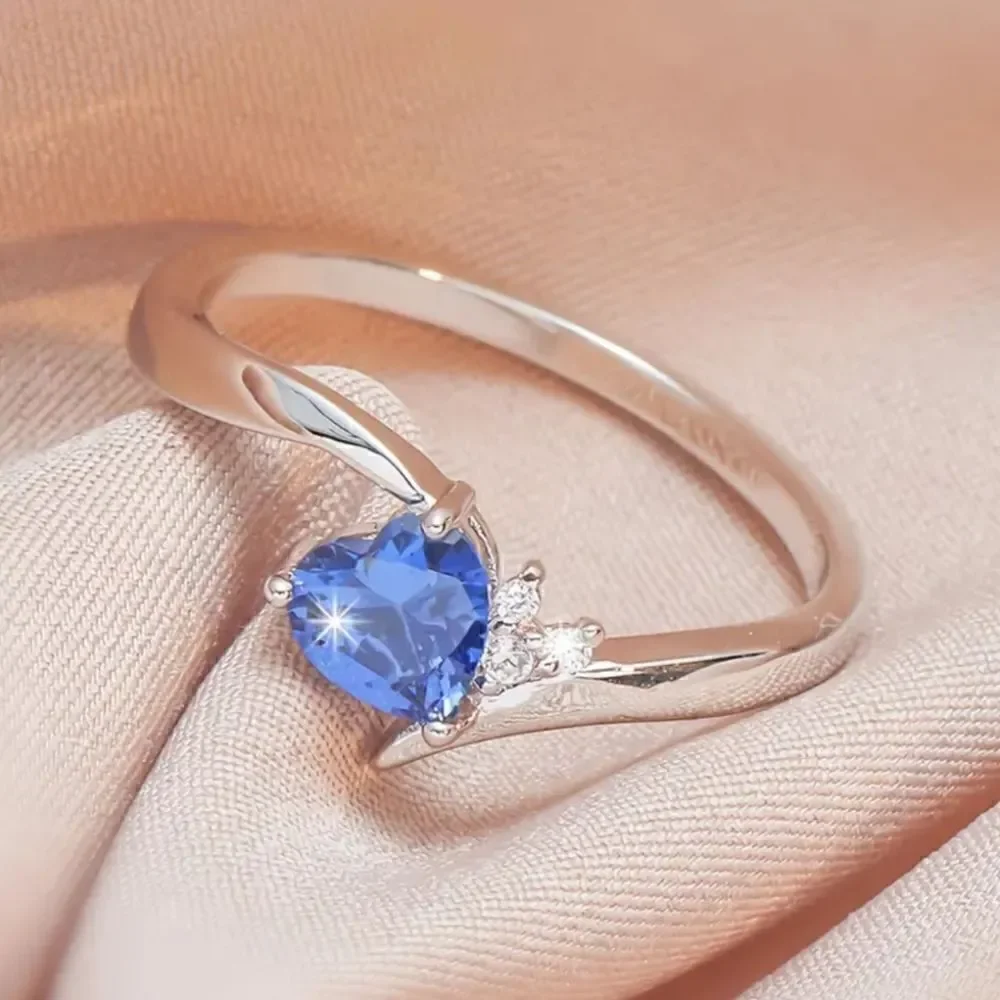 Heart Shaped Love Tanzanian Flame with Zircon Ring Size 7.5